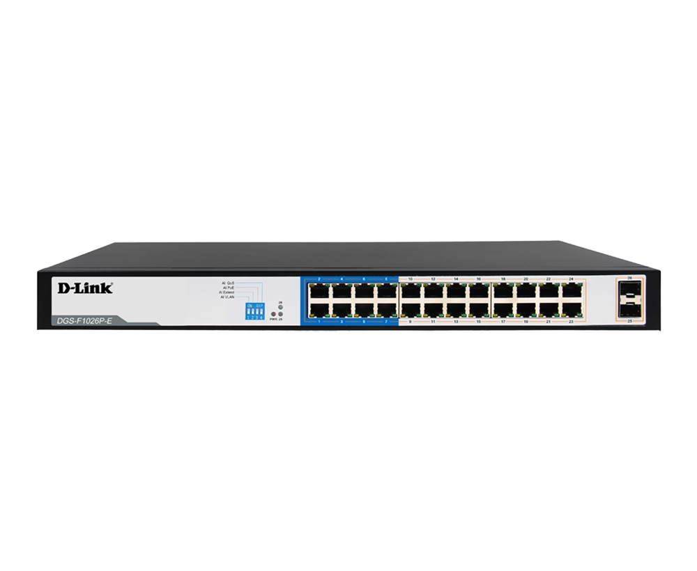 D-Link سويتش PoE ‏24 منفذ مع 2 SFP ‏250M DGS-F1026P