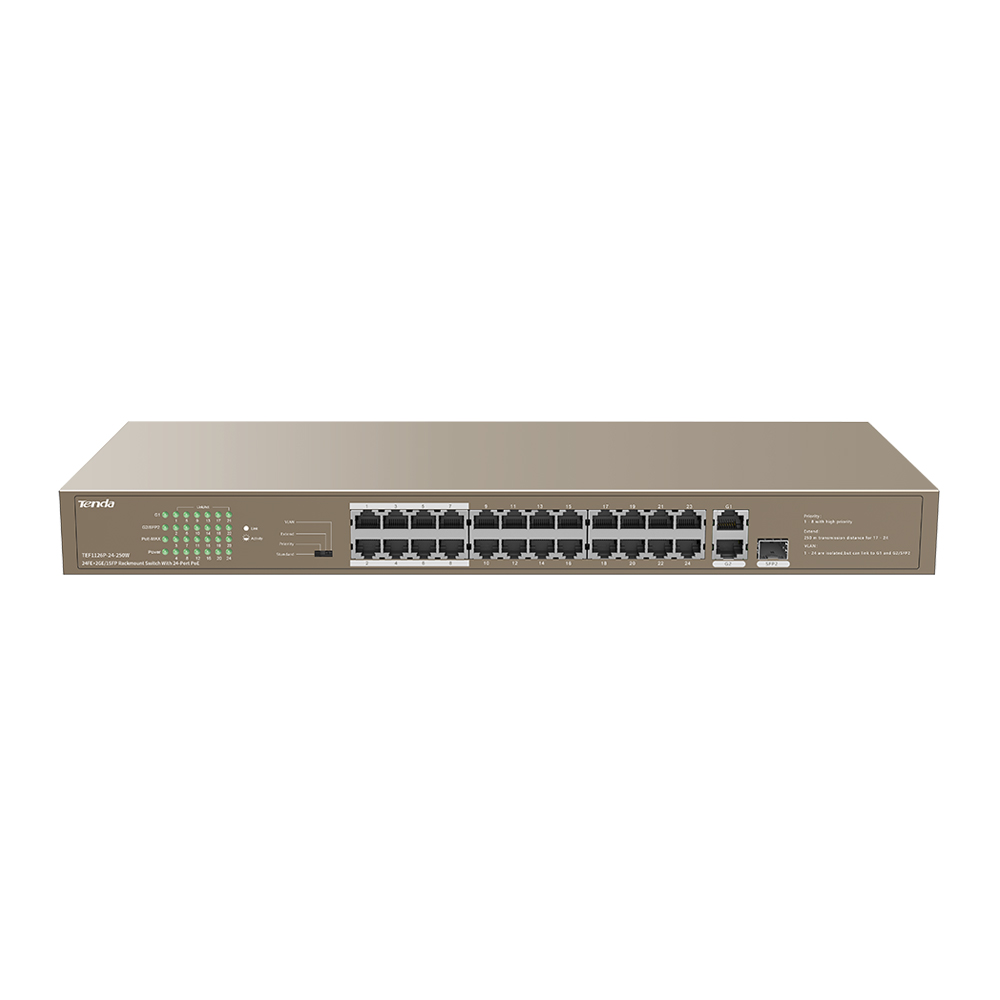 Tenda سويتش PoE Gigabit ‏24 منفذ TEF1126P-24-250W