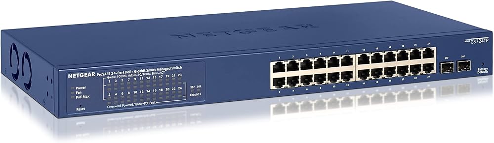 Netgear سويتش Gigabit Ethernet PoE Smart ‏24 منفذ مع 2 SFP GS724TP-200INS