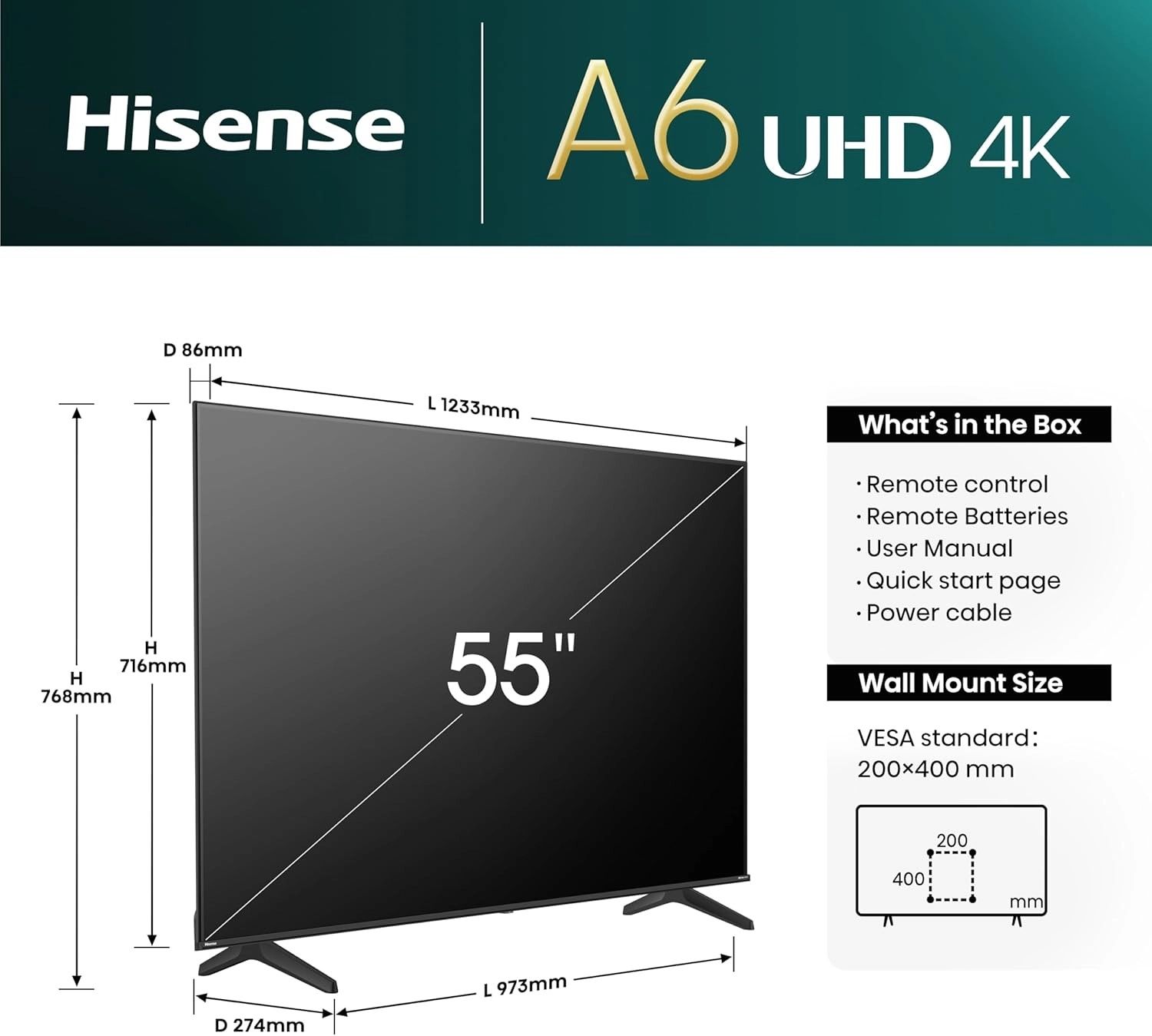 Hisense 58 inch LED 4K UHD Smart TV A62QS