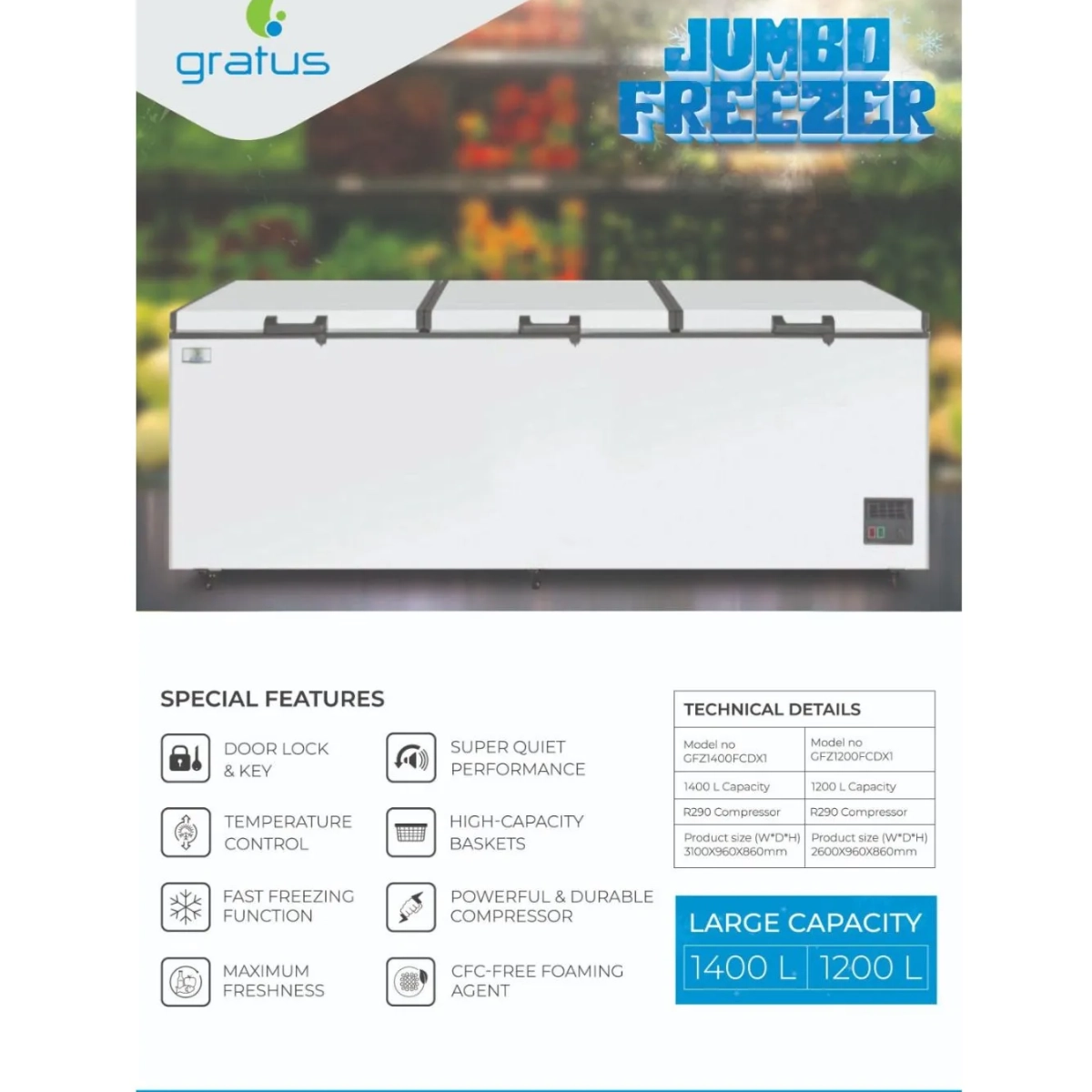 Ceptor Jumbo Chest Freezer 2000L 3-Door Tropicalized (CTFZ2000)