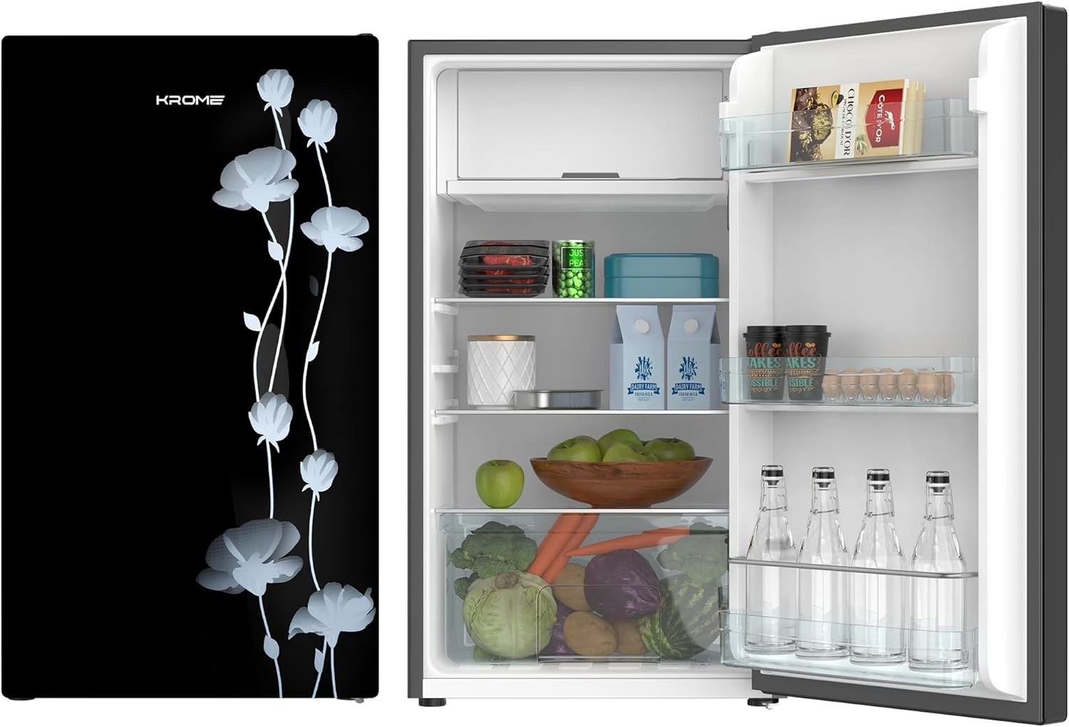 ثلاجة Krome سعة 141L باب زجاجي (KR-RF141GG)