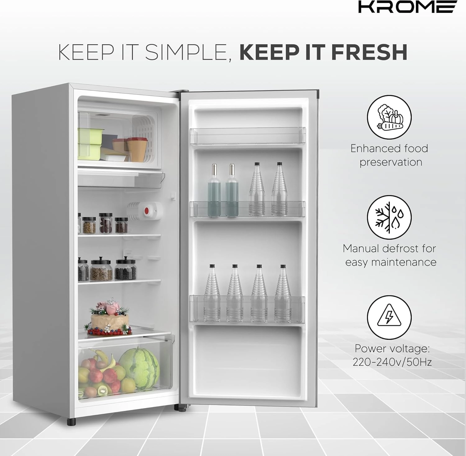 Krome Refrigerator 220L Direct Cool (KR-RDC220H)