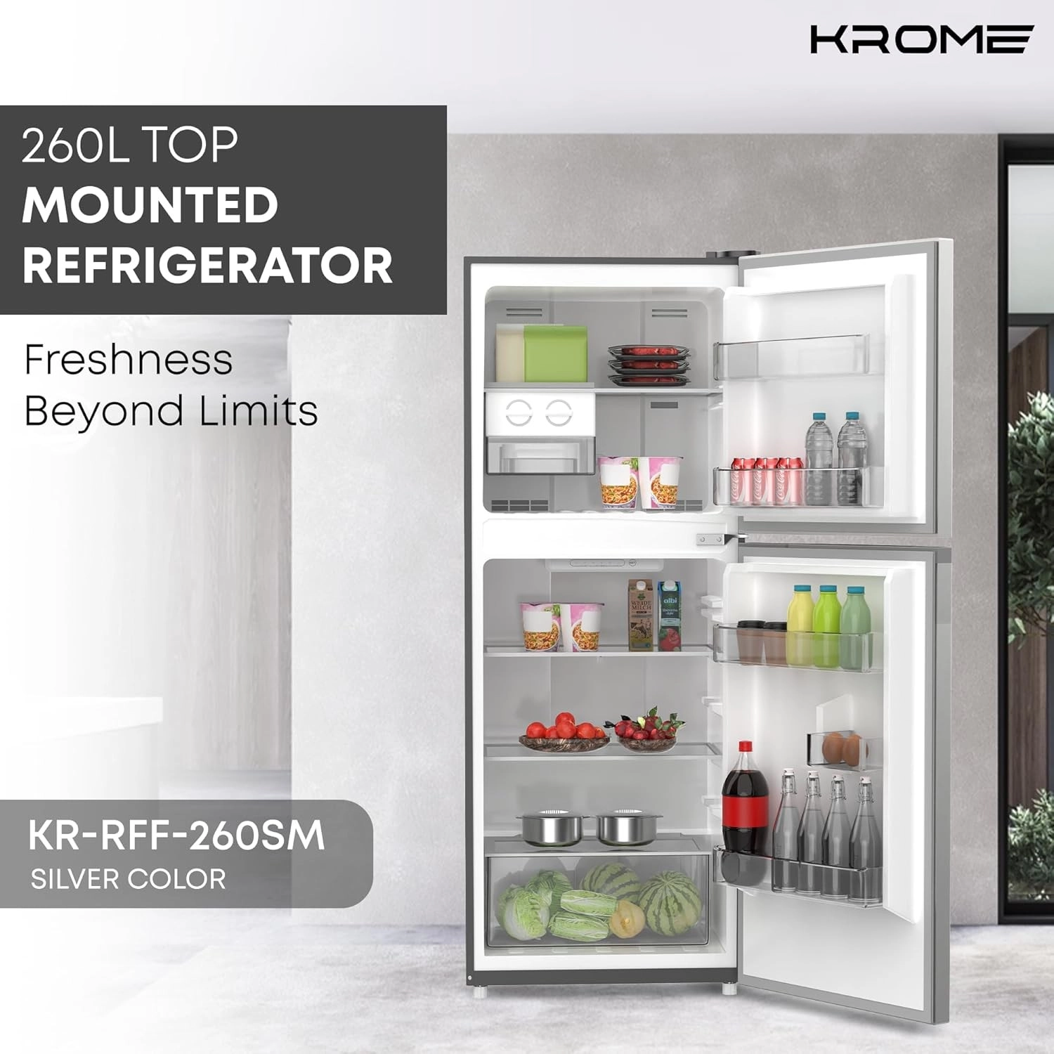 ثلاجة Krome سعة 260L No Frost (KR-RFF260SM)