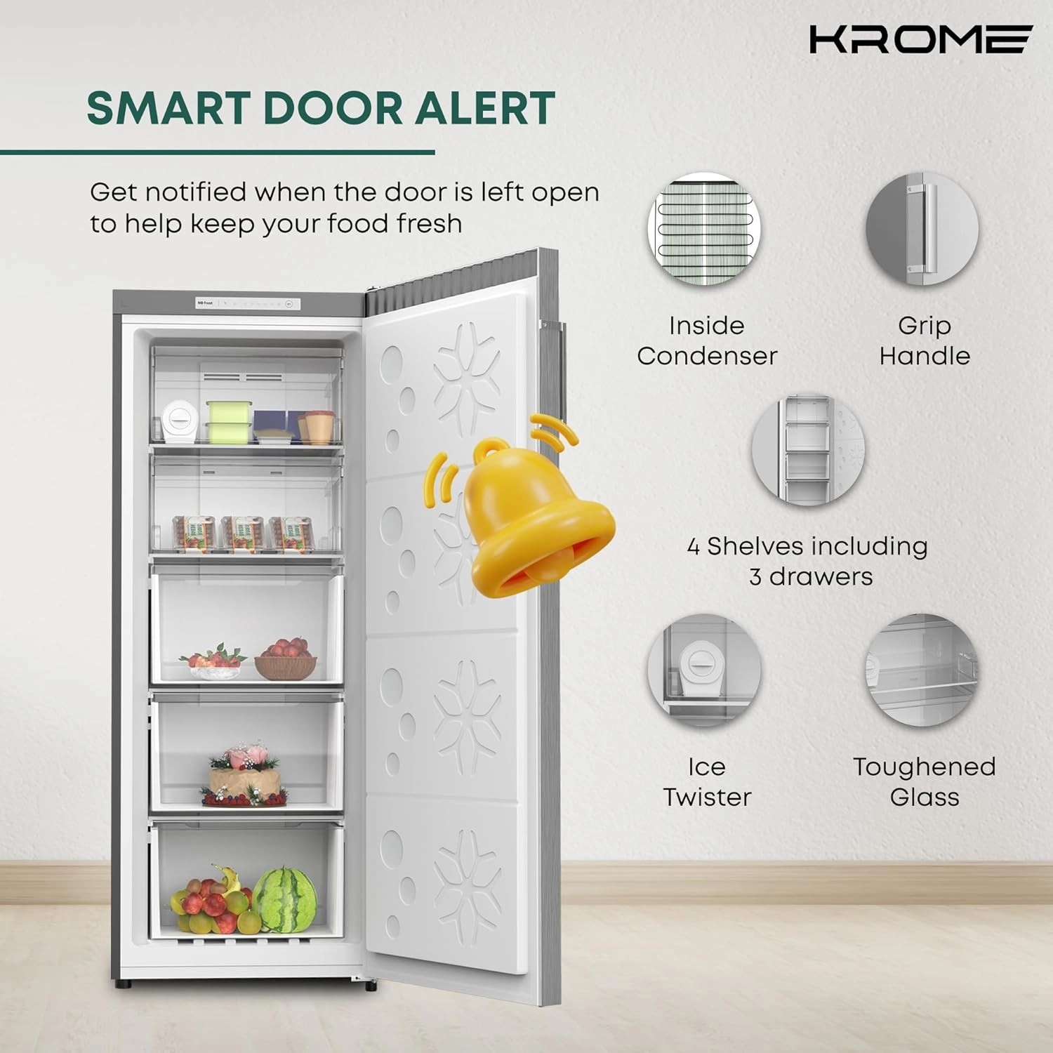 Krome Upright Freezer 220L No Frost Inverter (KR-UF220IM)