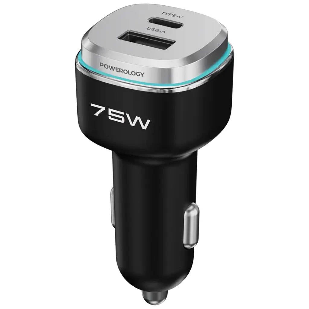 شاحن سيارة Powerology 75W Dual-Port Lightning