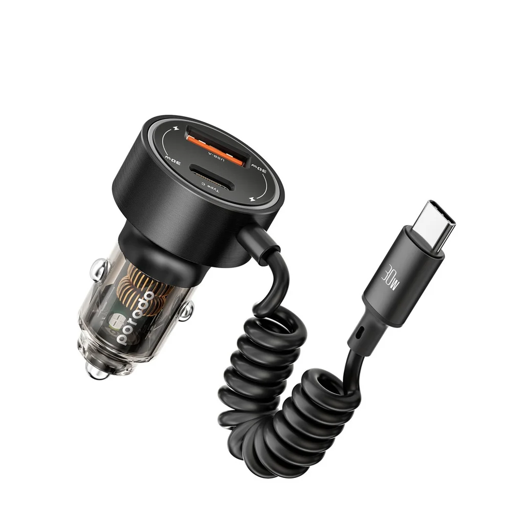 شاحن سيارة شفاف Porodo 60W Aluminum