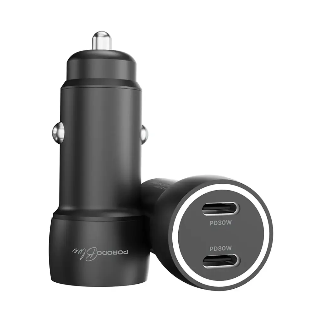 Porodo Blue RIVA 60W автомобильное зарядное устройство Dual USB-C с индикатором (PBCCR50BK)