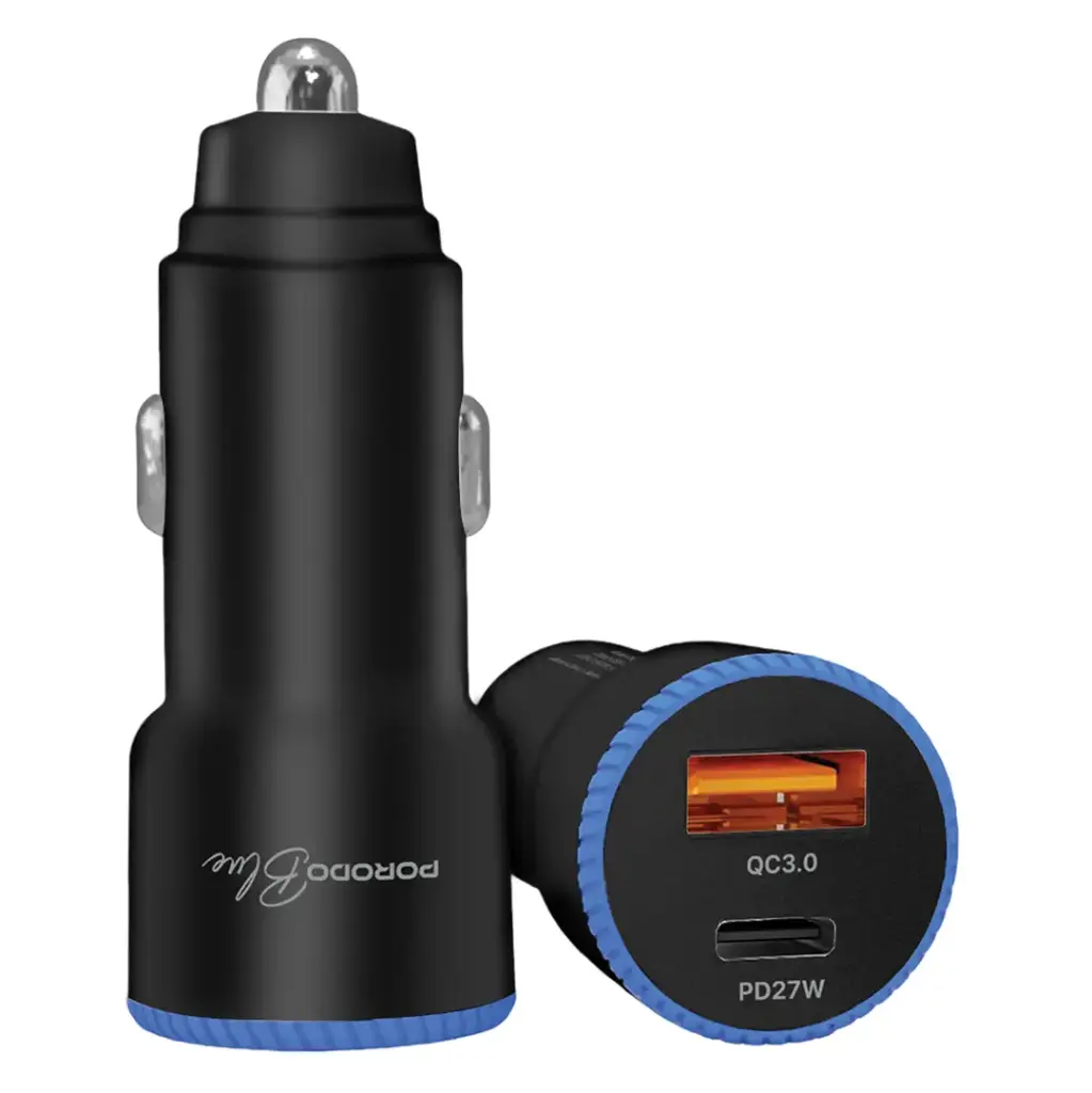 Porodo Blue GRAZ 45W автомобильное зарядное устройство Dual USB-C с кабелем Lightning (PBCCR51LBK)