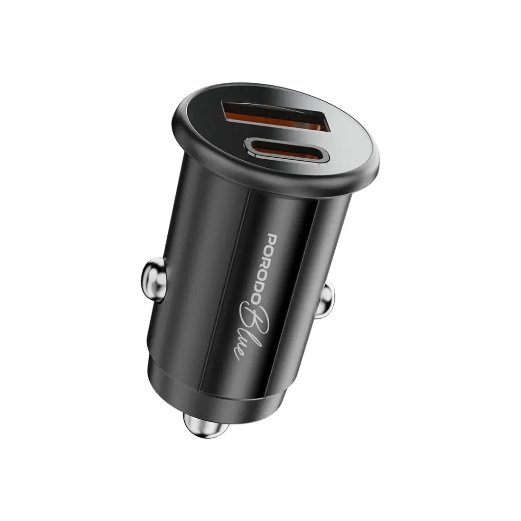 Porodo Blue Dual Port 30W автомобильное зарядное устройство с USB-C to Lightning кабелем (PB-FWCH037-BK-L)