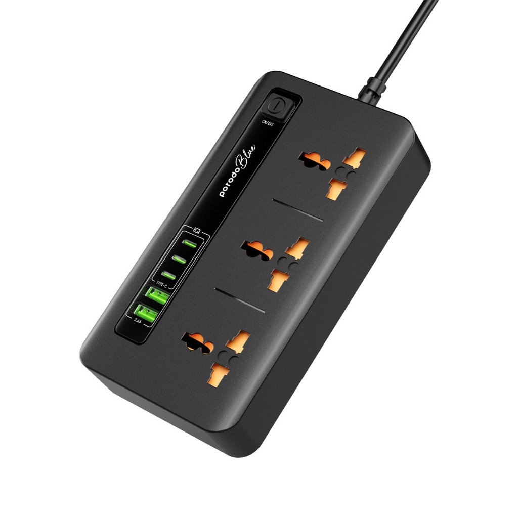 بورودو بلو محور طاقة متعدد المنافذ 3 مقابس عالمية 17 واط USB (PB-3ACC2CM-BK)