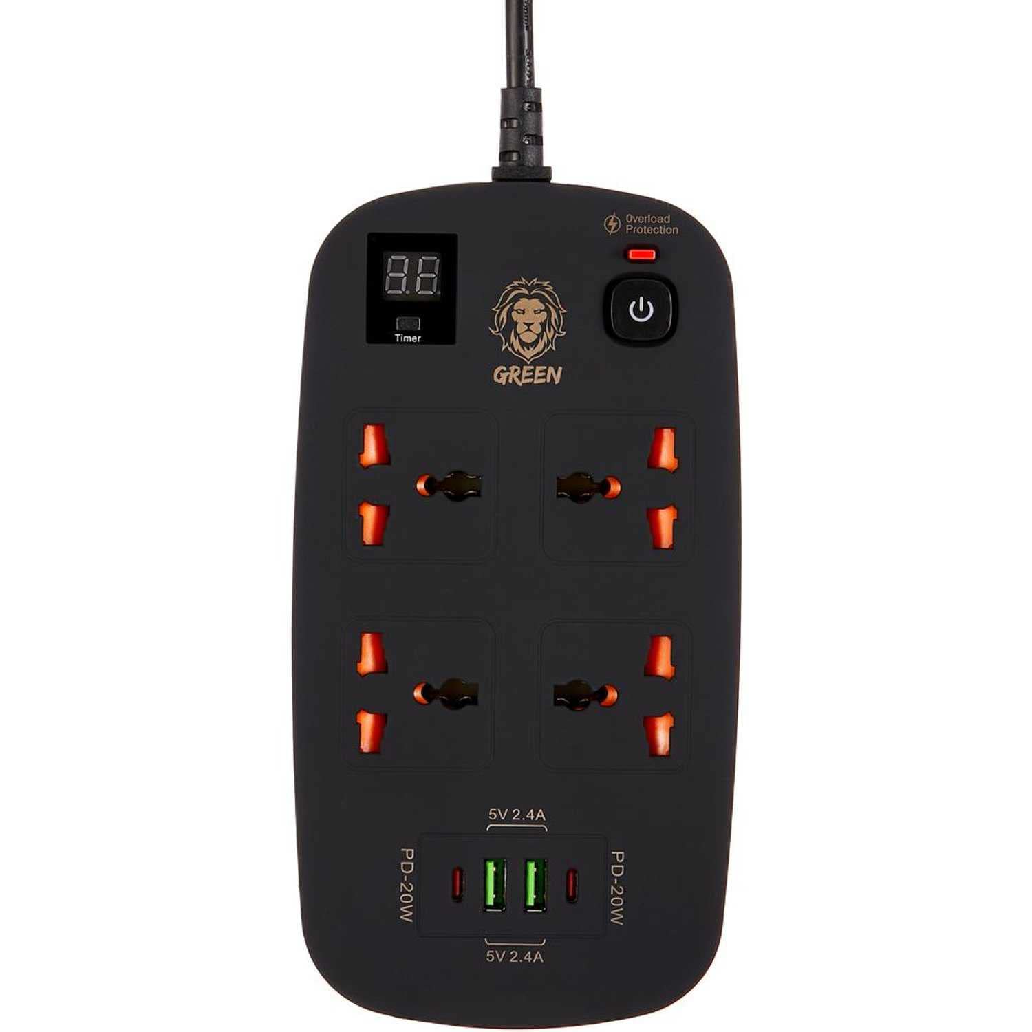 Green Lion مشترك كهربائي ذكي 4 AC و2 USB و2 USB-C PD 40W 3500W 3M