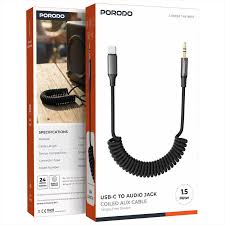 Porodo كابل AUX حلزوني من منفذ صوت إلى منفذ صوت
