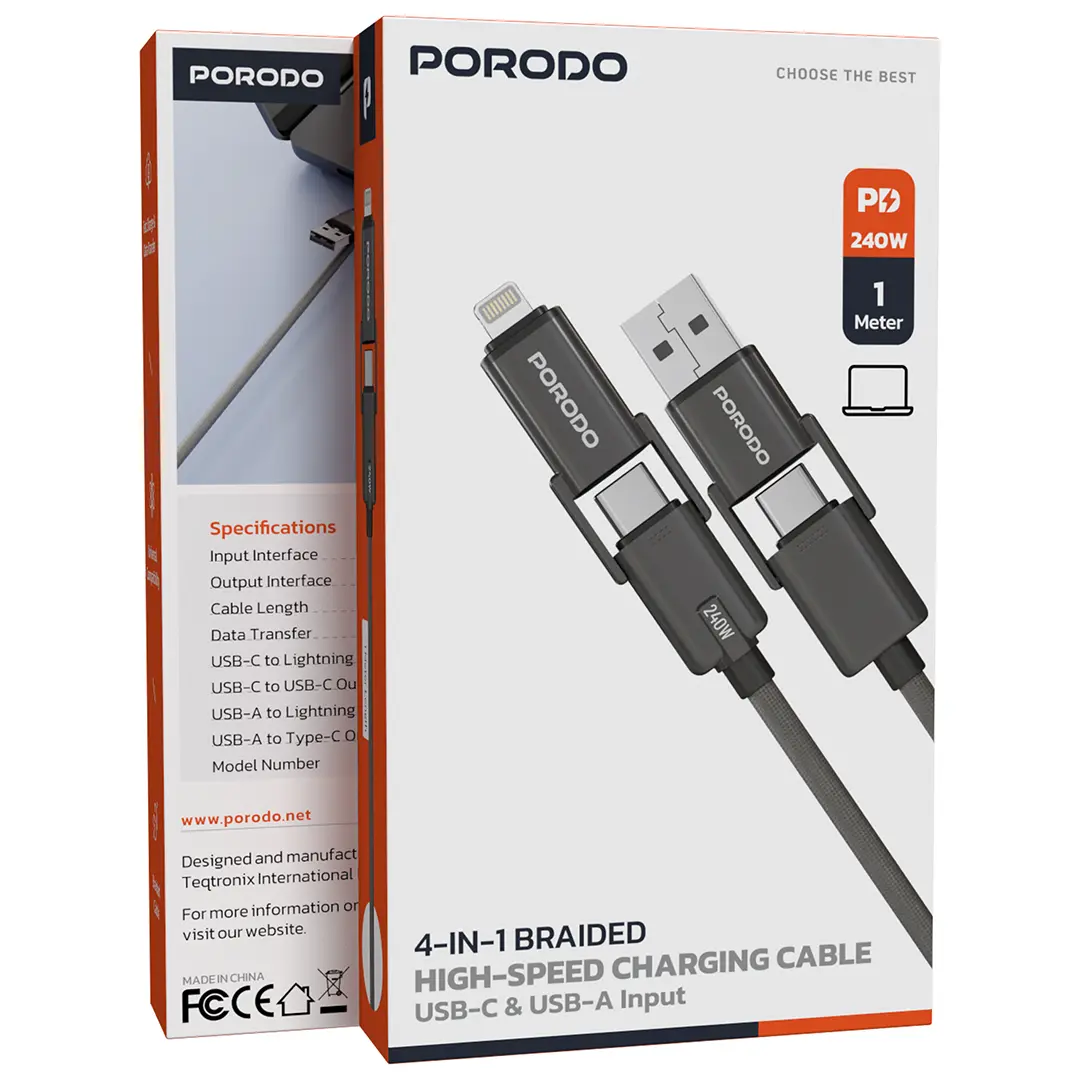 Porodo كابل شحن سريع 4 في 1
