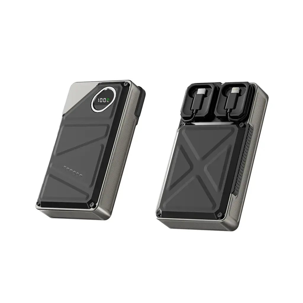 باور بانك Porodo سعة 20000mAh مع شاشة رقمية وكابل Type-C وLightning