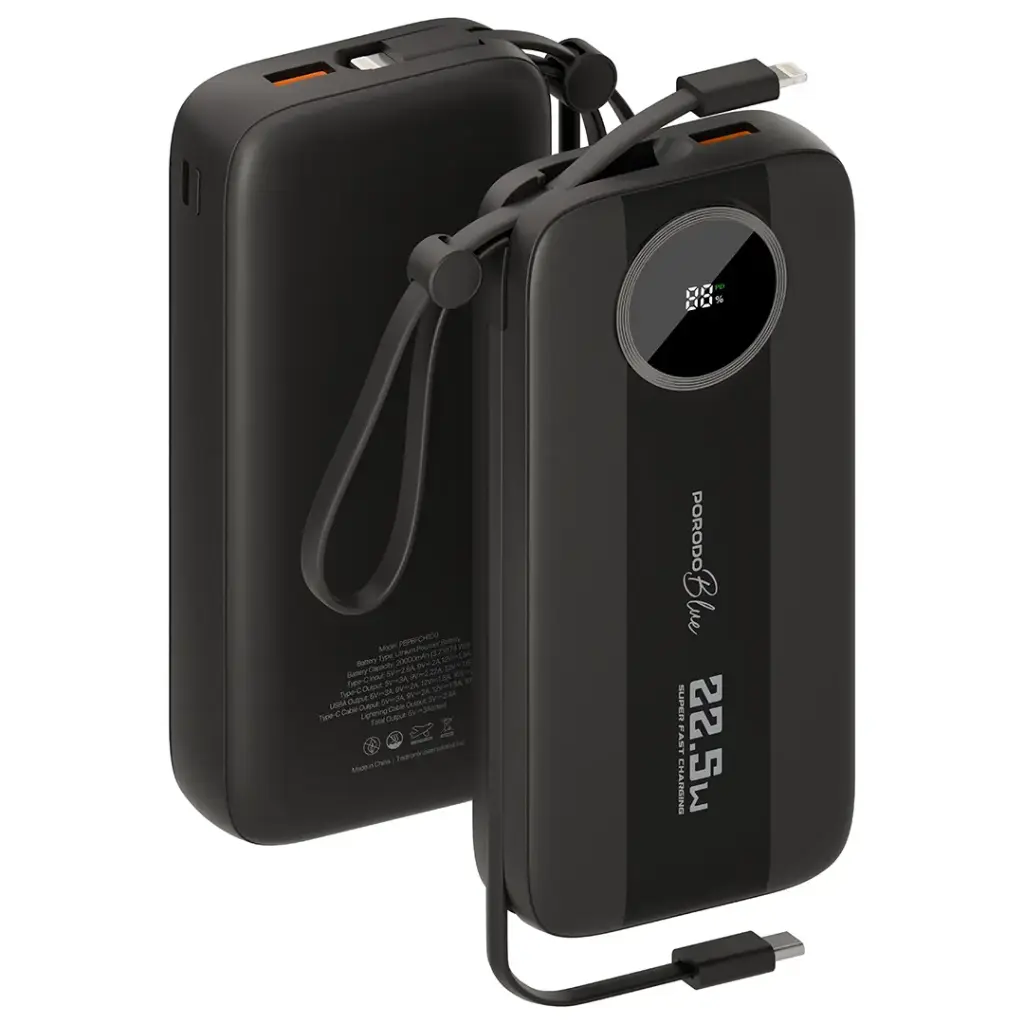 Porodo Blue Specca II 20000mAh многофункциональный повербанк с дисплеем (PBPBFCH100BK)