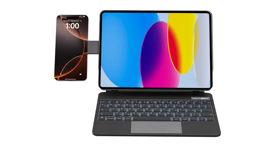 Powerology DynaBoard غطاء لوحة مفاتيح لاسلكي مع حامل MagSafe لهاتف iPad الجيل العاشر